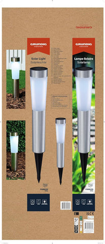 Grundig Solar Outdoor Garden Light with 2 Cool White LEDs – Solar Outdoor Lighting IP44 – Solar Garden Light with Stake – Stainless Steel