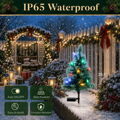 2 Pack Solar Christmas Tree Lights Decorations-Waterproof XS Pathway Lights