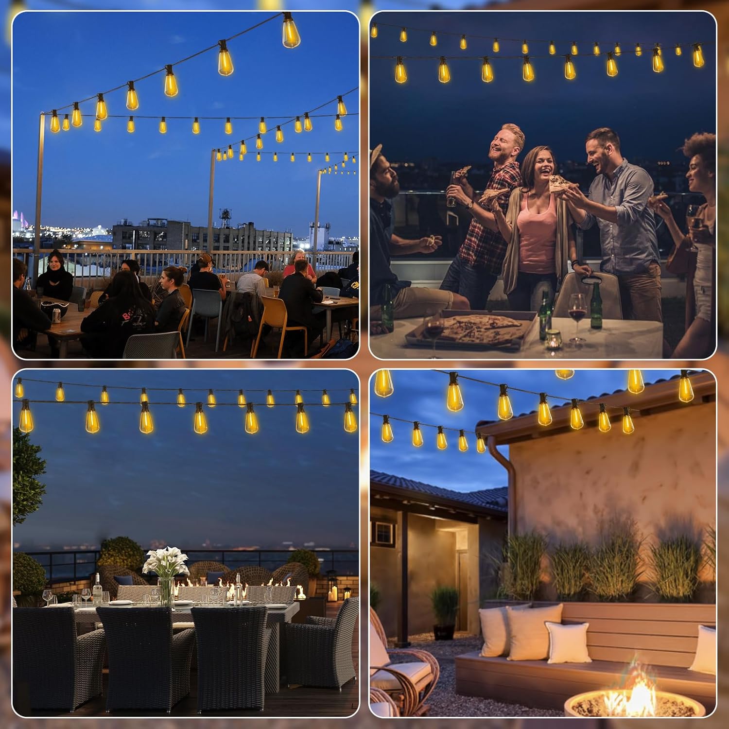 Outdoor String Lights 60FT /18.3M Festoon Patio Lights Outside Led Lighting Waterproof Mains Powered with ST38 Shatterproof Vintage Bulbs Connectable for Garden Wedding Balcony
