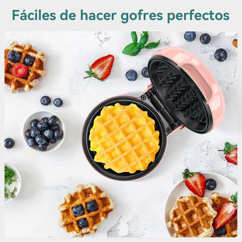 Snailar Mini Waffle Maker – 550W Compact Waffle Iron, Nonstick Coating, Ready Indicator Light, Cool Touch Handle, Easy Clean, Pink