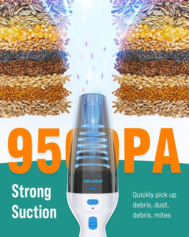 Cordless Handheld Vacuum Cleaner 9500PA, Powerful Suction Portable Car Vacuum, Lightweight Mini Cleaner for Car, Home & Pet Hair (Blue)