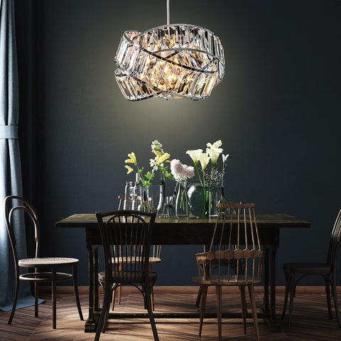 Modern Chrome Light Shade with Clear Acrylic Crystals 29cm - Contemporary Pendant Lampshade