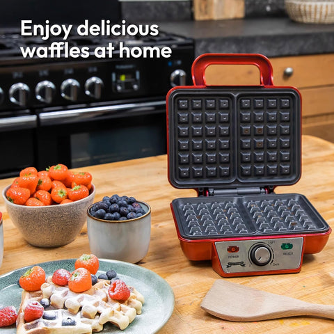 Waffle Maker 1000W – Double Non-Stick Plates, Adjustable Temperature, LED Indicator, Cool-Touch Handle for Breakfast & Desserts