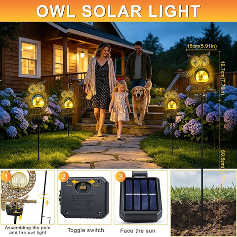 Solar Lights Outdoor Garden Waterproof Owl Garden Ornaments, Dynamic Eye Lighting, 2 LED Lighting Modes, with Metal Stake, for Yard, Patio, Pathway Decor, Garden Gifts for Women, Halloween Gifts