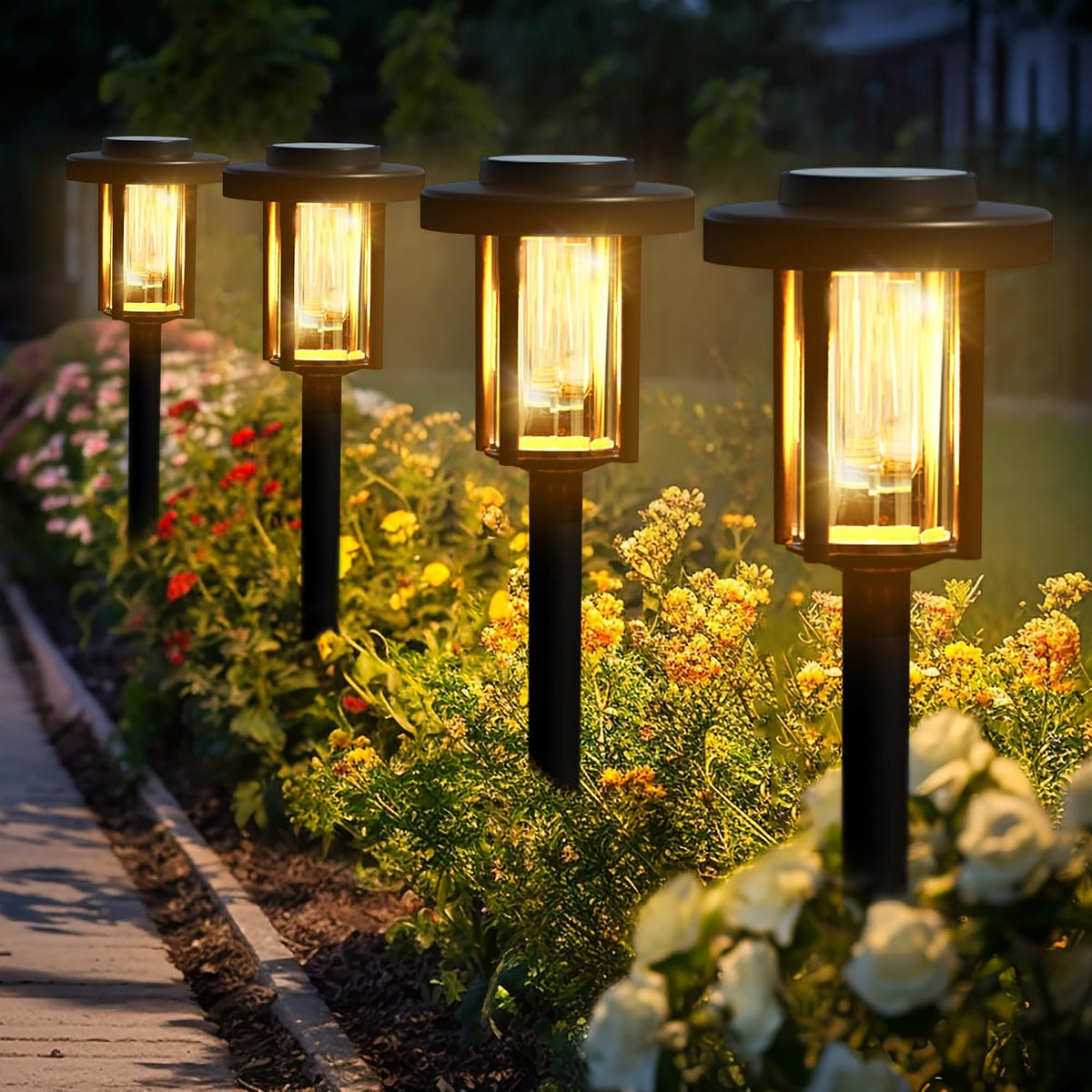 Solpex Solar Lights Outdoor Garden, 6 Pack LED Solar Powered Garden Lights, Waterproof Pathway Lighting for Patio, Landscape, Walkway(Warm White)
