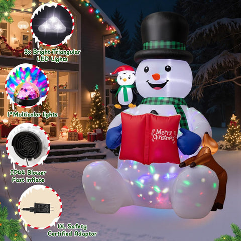 7 FT Large Inflatable Snowman with Rotating LED Lights – Outdoor Xmas Decoration