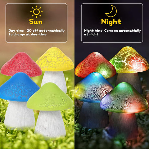 Macarrie 2 Pcs Mushroom Solar Lights Outdoor Garden Pathway, Red, Yellow