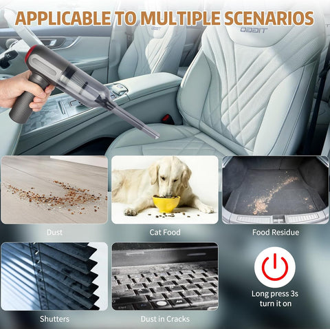 Tiazhan Handheld Cordless Car Vacuum Cleaner – Grey, 9000Pa Powerful Suction