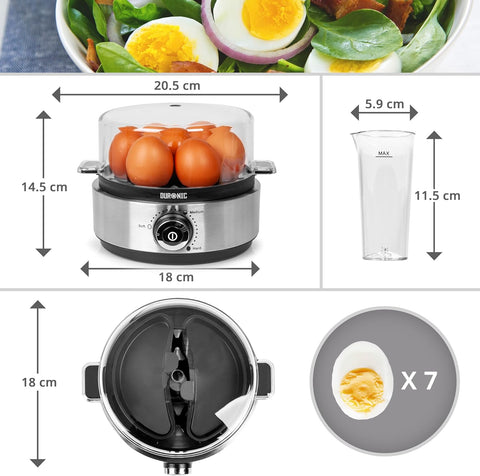 Electric Egg Boiler EB40 BK – 7 Egg Capacity Automatic Steamer & Poacher 400W-Stain Steel & Black