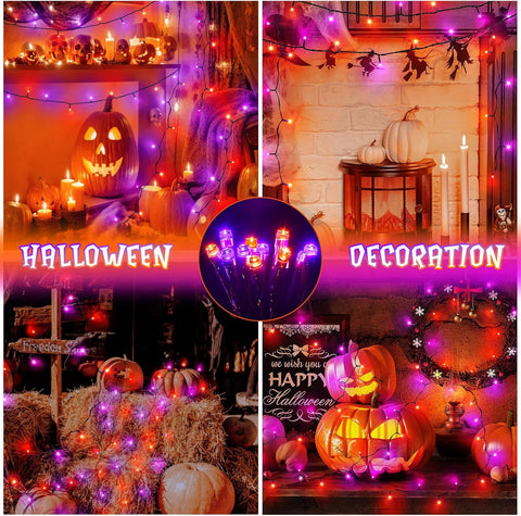 Gcstnn Halloween Fairy Lights 5m 50 LED Orange & Purple Battery Operated String Lights – IP65 Waterproof with 6-Hour Timer for Indoor & Outdoor Halloween Decorations