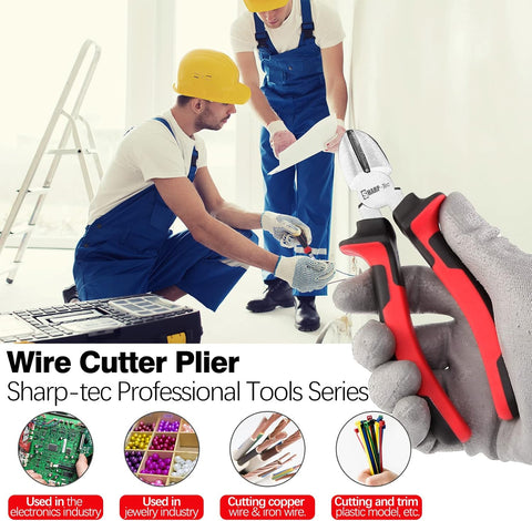 Sharp-Tec 200Mm Side Cutters 8 Inch Diagonal Wire Cutting Pliers Anti Slip Handle Heavy Duty Steel Electrical DIY Workshop Tool