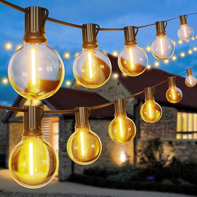 Outdoor String Lights Mains Powered,110FT/33M G40 Garden Festoon Lights with 56+2 Shatterproof G40 Plastic LED Edison Bulbs Waterproof for Outside Patio Gazebo Pergola Décor Wedding Cafe
