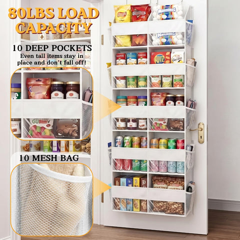 Ofiray-Home Over The Door Storage Organiser – 5-Tier, 10 Compartments, Pink Hanging Storage with 10 Side Pockets