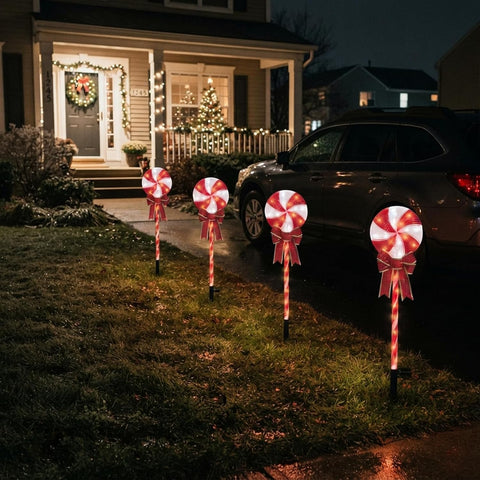 24 Inch 96 LED Lollipop Candy Cane Pathway Lights, 4 Pack with Ground Stakes, 29V Plug-in, Outdoor Christmas Yard Decor
