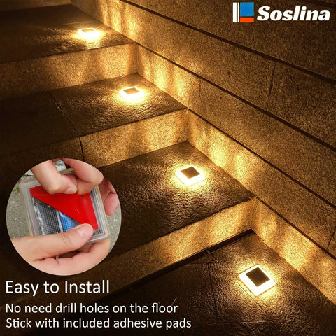 Solar Decking Lights, Solar Ground Lights Outdoor Garden, Solar Powered Step Lights Waterproof, Solar Lights for Garden Sidewalk Runway Fence Patio Pathway Driveway Dock, Warm White, 4 Pack