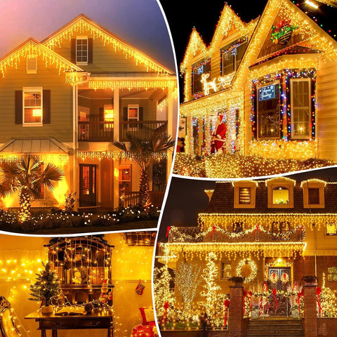 Solar Icicle Lights 16.4Ft 256 LED Waterproof Christmas String Lights with Remote & 8 Modes - Turn Your Outdoor Space Into a Christmas Glow