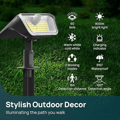 Dual white LED solar security light for outdoors

