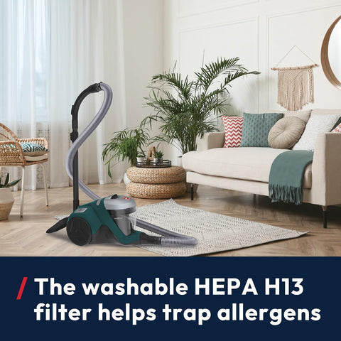 Powerful 850W Cyclonic Bagless Cylinder Vacuum Cleaner with Long Reach Hose, H13 HEPA Filter & 2L Capacity – HP310HM