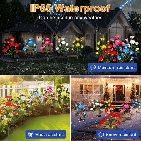 Aolyty 2 Pcs LED Solar Garden Roses Lights White Lighting (White)