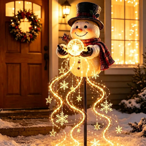 Christmas Walkway Lights Solar Snowman, Stake String Light, Resin, 350g