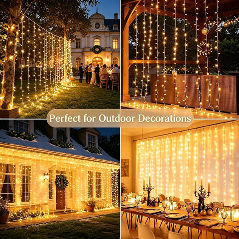 Yowin 600 LED Curtain Lights 6m x 3m Warm White Plug-In Christmas Fairy Lights – Transform Windows, Garden Fences & Party Spaces into a Soft Glow of Festive Magic