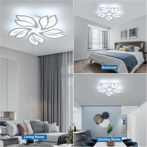 65W LED Ceiling Light 5850LM, 5-Light Modern Acrylic Flower Design, Cool White 6500K Fixture for Living Room, Bedroom, Kitchen