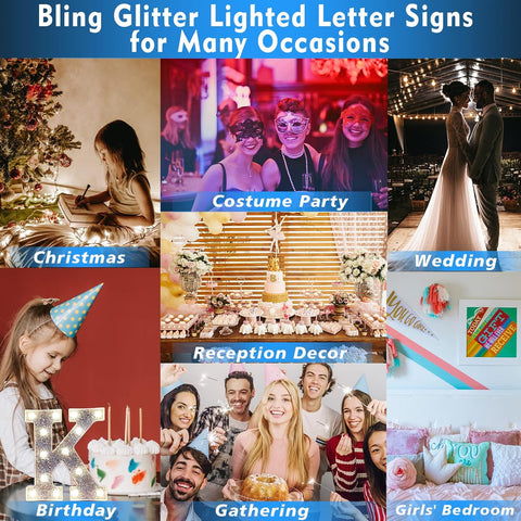 LED Marquee Letter Lights, Light Up Silver Letters for Bedroom Glitter Gifts for Teenage Girls Alphabet Letter Sign Battery Powered Night Light Birthday Party Wedding Home Decoration, Silver Letter &