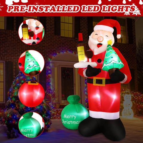 8FT Inflatable Santa Claus Holding Red Wine with Built-in LED Lights, Large Outdoor Christmas Decoration for Garden, Yard & Party Décor – Black & Red