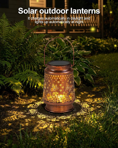 Solar Lanterns Outdoor Waterproof Candle Garden Decoration Birthday Presents for Women Patio Lawn Yard Pathway Hanging Light, Butterfly