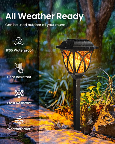 GIGALUMI Solar Lights Outdoor Garden, 6 Pack LED Garden Solar Lights Waterproof, Solar Powered Pathway Light for Yard, Patio, Landscape, Walkway, Path (Flickering Flame)