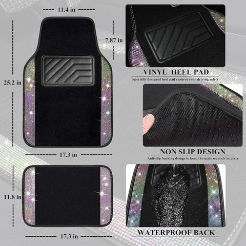 CAR PASS Iridescent Bling Rhinestone Diamond Car Mats