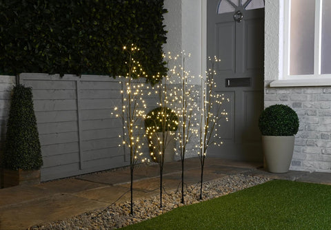 Festive Productions Set of 4 x 100cm Lit Twig Pathfinders – 384 Warm White LEDs – Indoor Outdoor Garden Christmas Lighting