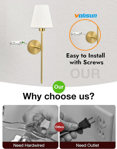 5200mAh Battery Operated Wireless Wall Lights Set of 2, 60CM Rechargeable Wall Lights with Dimmable Detachable Bulbs and Remote, 12-Color Wall Sconce Lighs for Bedroom Living Room Gold