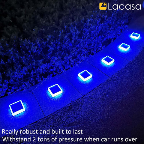 Lacasa Solar Deck Lights Outdoor Garden, 4 Pack Blue LED Dock Step Lights IP68 Waterproof Auto ON/Off for Stairs Driveway Pathway Lighting