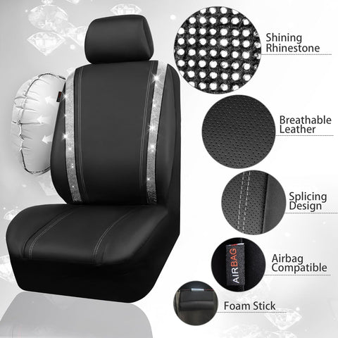Bling Diamond Car Seat Covers Full Set Silver