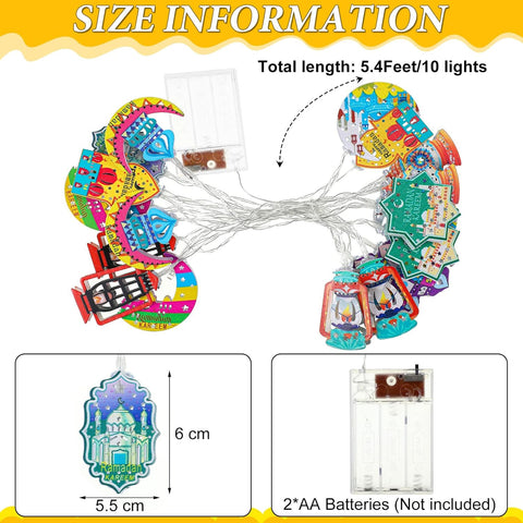 5.4Ft Ramadan Eid String Lights – 10 LED Battery Operated Moon Star Lantern Fairy Lights for Indoor & Outdoor Decor