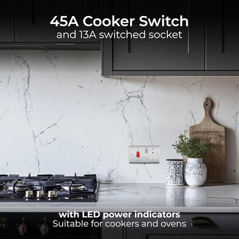 Cooker Control Unit Switch with Socket and LED 45A
