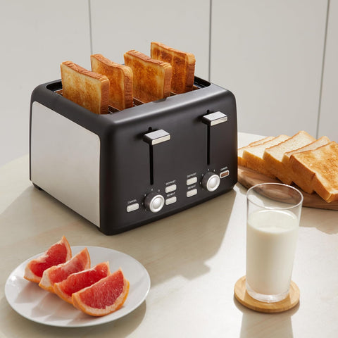 4 Slice Toaster 1500W – Extra Wide Slots, 7 Shade Settings, Removable Crumb Tray, High Lift, Black – UK