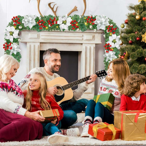 Christmas Garland with LED Lights 9ft Silver White