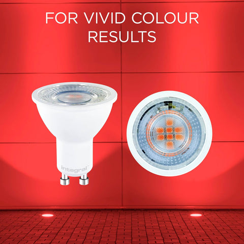Integral LED GU10 Red Spotlight Bulb | 40˚ Beam Angle | Energy Saving 5W (50W Equivalent) | Decorative and Mood Lighting | Ideal for Home, Restaurants, Hotels, Gardens, Displays | 2-Pack