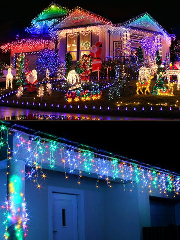 10m Icicle Lights, 320 LED Outdoor Multicolour Christmas Lights – Remote Control, Timer & IP65 Waterproof - Turn Your Roofline Into a Festive Glow