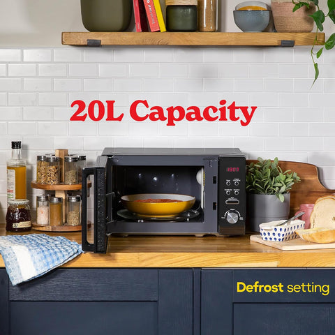 20L Black Digital Solo Microwave 800W with Auto Cook & Defrost