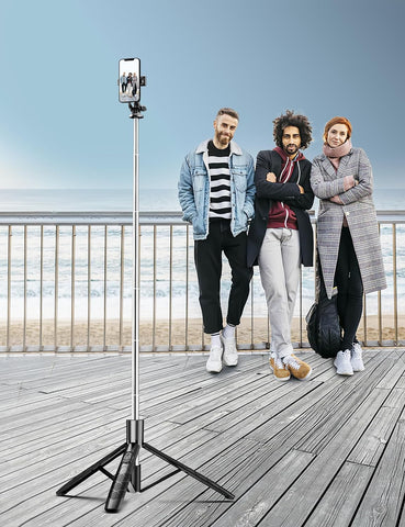 71" Phone Tripod & Selfie Stick with Remote, 360° Rotation for iPhone Android Black