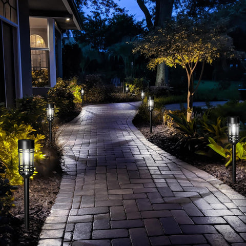 GIGALUMI Solar Lights Outdoor Garden 4 Pack, Waterproof Solar Powered Pathway Lights Outdoor, Tungsten Glow for Yard Path Patio Landscape Walkway（Cold White）