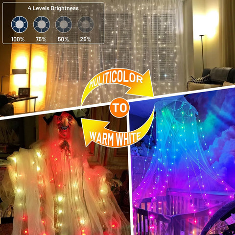 Smart App Light Curtain 2x2m – 400 LED Christmas Window Curtain Lights with DIY Patterns, App & Remote Control, Music Sync & IP65 Waterproof Design - Turn Any Wall Into Your Own Little Light Show