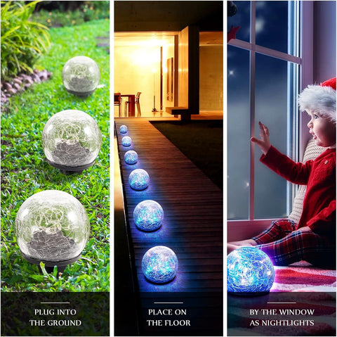 Garden Solar Lights Cracked Glass Ball Decorative Solar Globe Lights Outdoor Landscape Lights Waterproof LED Solar Patio Lights for Pathway Walkway Garden Yard Lawn Decoration (4 Pcs, 3.9 Inch)