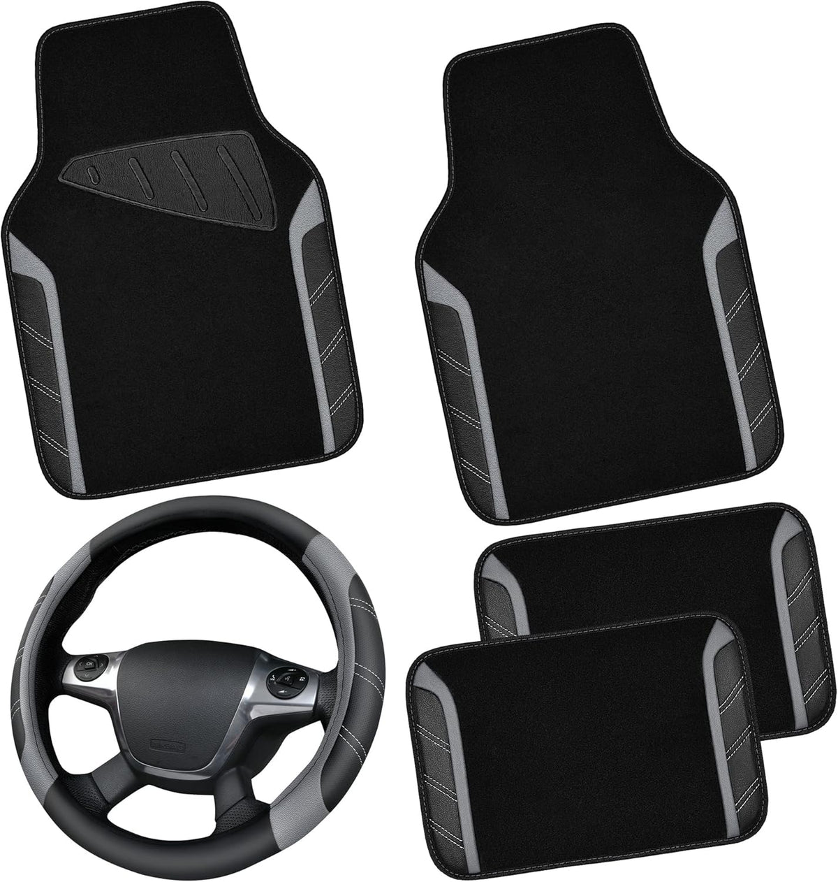 Leather Steering Wheel Cover and Waterproof Car Floor Mats