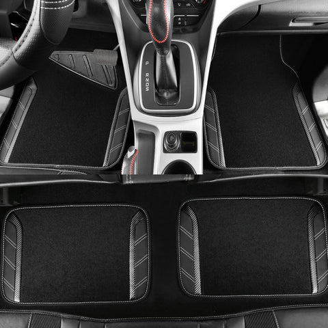 CAR PASS Leather Steering Wheel Cover and Car Floor Mats Set