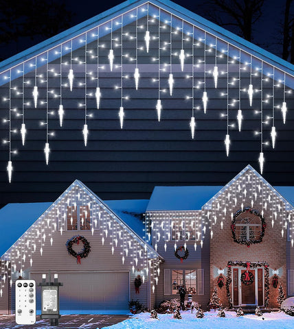 10M/33FT LED Icicle Christmas Lights – 270 Cool White LEDs, 45 Drops, 8 Modes, Remote & Timer for Outdoor Eaves & Roof Decorations - Turn Your Home Into a Winter Glow