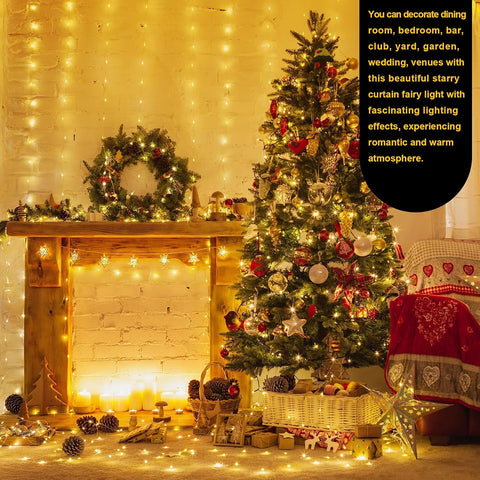 300 LED 3m x 3m Battery Operated Curtain Lights – Warm White Indoor Fairy Lights with 8 Modes, Adjustable Brightness & Remote Control